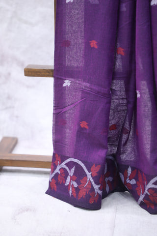 Purple Mul Cotton Jamdani Saree-SRPMCJS169