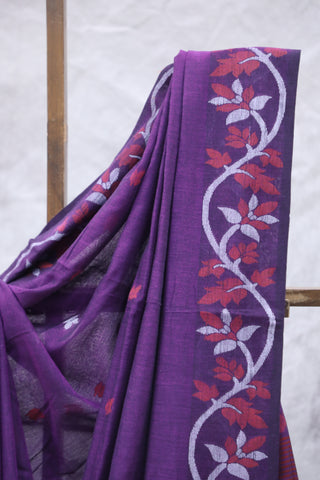 Purple Mul Cotton Jamdani Saree-SRPMCJS169