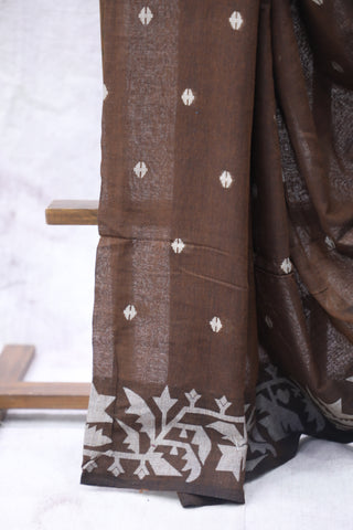 Brown Mul Cotton Jamdani Saree-SRBMCJS168