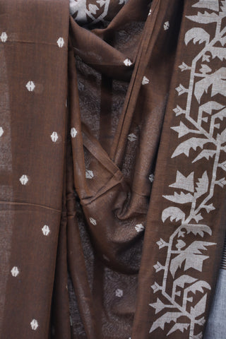 Brown Mul Cotton Jamdani Saree-SRBMCJS168