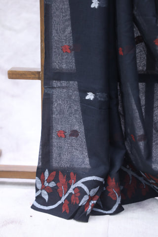 Black Mul Cotton Jamdani Saree-SRBMCJS167