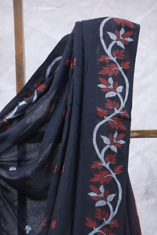 Black Mul Cotton Jamdani Saree-SRBMCJS167