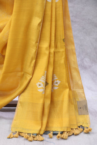 Yellow Tissue Linen Jamdani Saree - SRYTLJS85