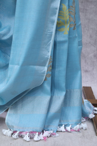 Sky Blue Tissue Linen Jamdani Saree - SRSBTLJS86