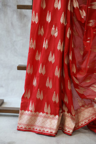 Red Banarasi Silk Saree-SRRBSS507