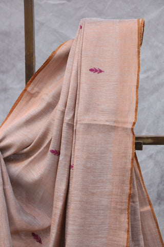 Grey-Orange Tissue Linen Jamdani Saree - SRGOTLJS87