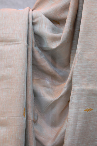 Grey-Orange Tissue Linen Jamdani Saree - SRGOTLJS79