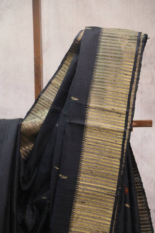 Black Raw Silk Saree - SRBRSS413