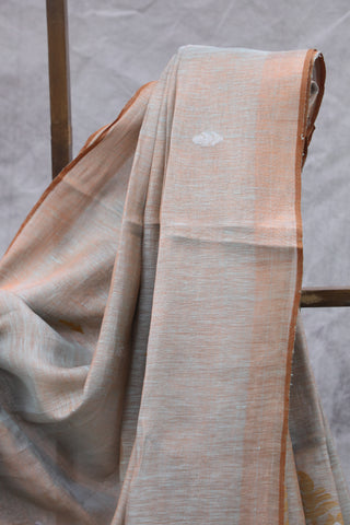 Grey-Orange Tissue Linen Jamdani Saree - SRGOTLJS79