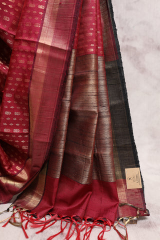 Dark Wine Raw Silk Saree - SRDWSS410