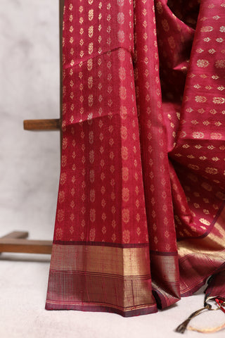 Dark Wine Raw Silk Saree - SRDWSS410