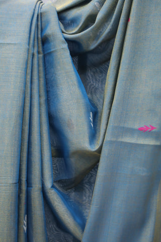 Peacock Blue Tissue Linen Jamdani Saree - SRPBTLJS70