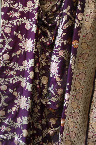 Dark Purple Banarasi Silk Saree-SRDPBSS519