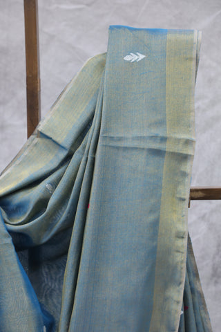 Peacock Blue Tissue Linen Jamdani Saree - SRPBTLJS70