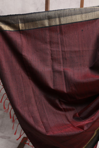 Dark Wine Raw Silk Saree - SRDWSS410