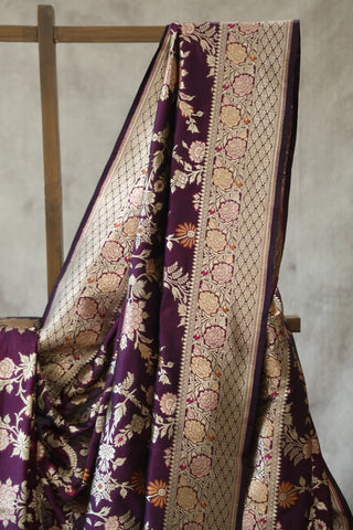 Dark Purple Banarasi Silk Saree-SRDPBSS519