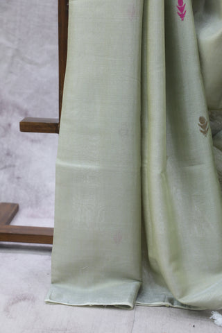 Olive Tissue Linen Jamdani Saree - SROTLJS82