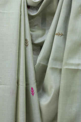 Olive Tissue Linen Jamdani Saree - SROTLJS82