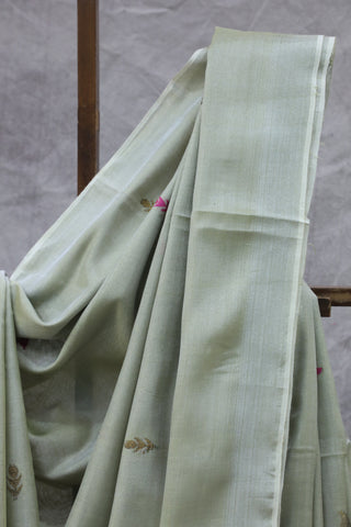 Olive Tissue Linen Jamdani Saree - SROTLJS82