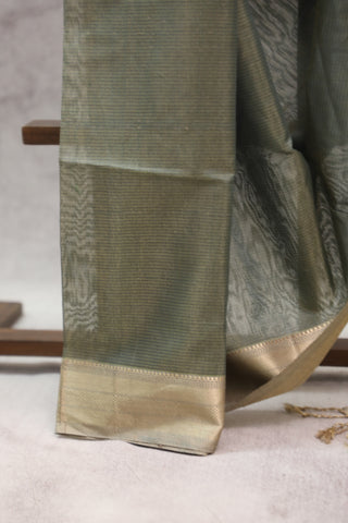 Greenish Grey Maheshwari Tissue Silk Saree - SRGGMTSS188