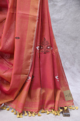 Pink Tissue Linen Jamdani Saree - SRPTLJS75