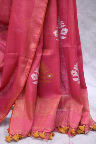 Dark Pink Tissue Linen Jamdani Saree - SRDPTLJS76