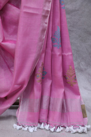 Pink Tissue Linen Jamdani Saree - SRPTLJS77