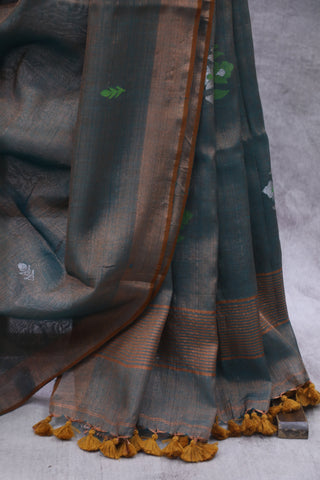 Green Tissue Linen Jamdani Saree - SRGTLJS80