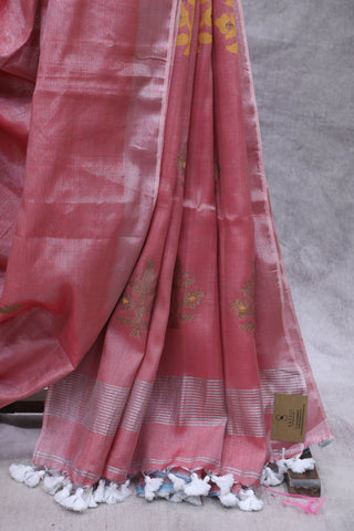 Pink Tissue Linen Jamdani Saree - SRPTLJS84