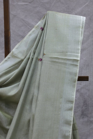 Olive Tissue Linen Jamdani Saree - SROTLJS83