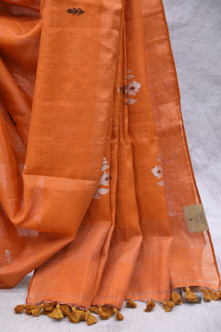 Orange Tissue Linen Jamdani Saree - SROTLJS81