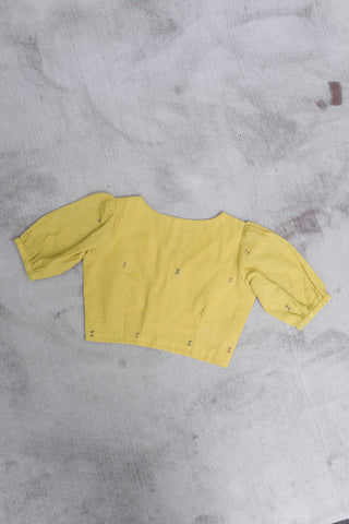 Yellow Puff Sleeves Kala Cotton Blouse - SRYPSKCB5