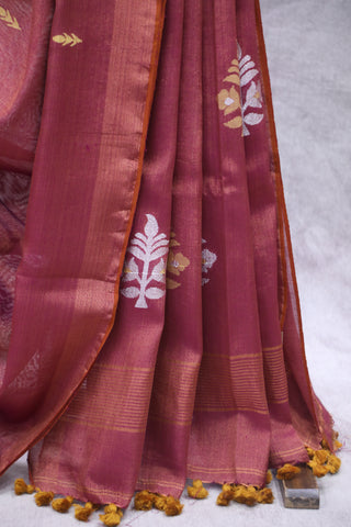 Magenta Tissue Linen Jamdani Saree - SRMTLJS89