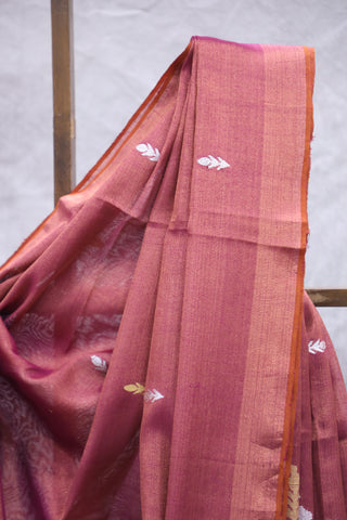 Magenta Tissue Linen Jamdani Saree - SRMTLJS89