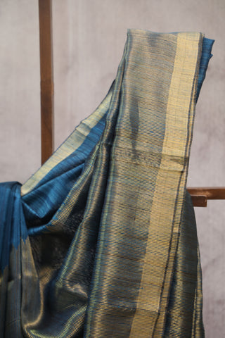 Peacock Blue Fera Temple Tussar Silk Saree - SRPBFTTSS773