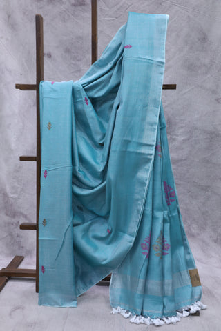 Aqua Tissue Linen Jamdani Saree - SRATLJS90