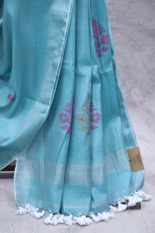 Aqua Tissue Linen Jamdani Saree - SRATLJS90