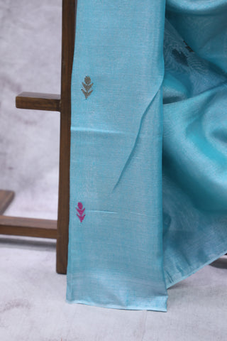 Aqua Tissue Linen Jamdani Saree - SRATLJS90