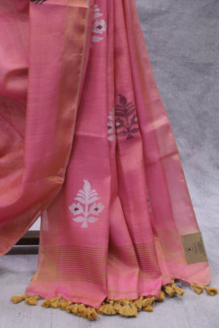 Two Tone Pink Tissue Linen Jamdani Saree - SRTTPTLJS93