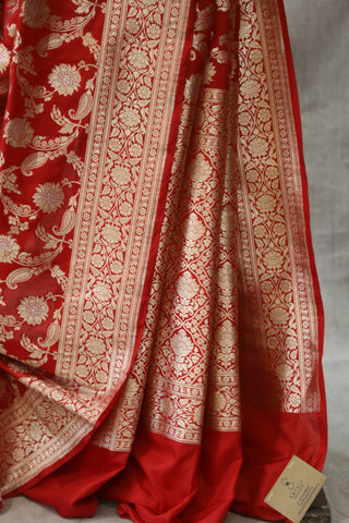 Red Banarasi Silk Saree-SRRBSS524