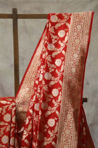 Red Banarasi Silk Saree-SRRBSS524