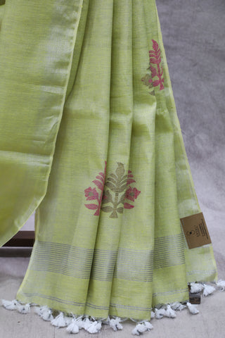 Yellow Tissue Linen Jamdani Saree - SRYTLJS74