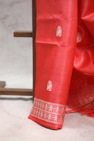 Red Tussar Silk Saree - SRRTSS766