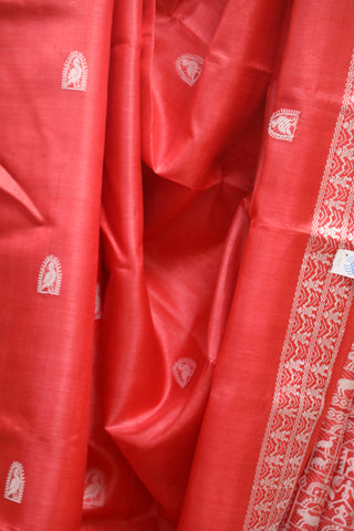 Red Tussar Silk Saree - SRRTSS766