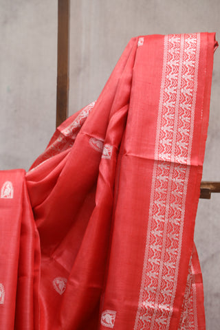 Red Tussar Silk Saree - SRRTSS766