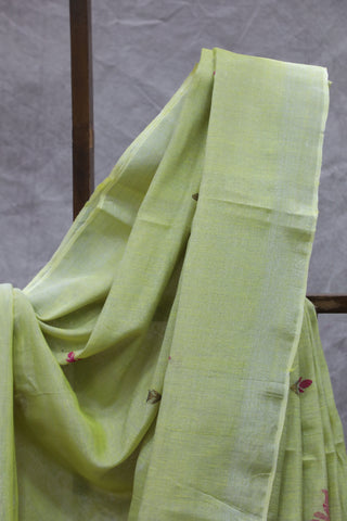 Yellow Tissue Linen Jamdani Saree - SRYTLJS74