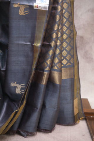 Grey Tussar Silk Saree - SRGTSS767