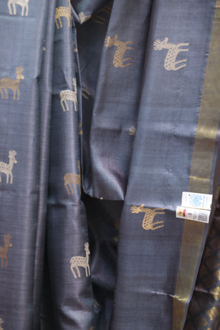 Grey Tussar Silk Saree - SRGTSS767