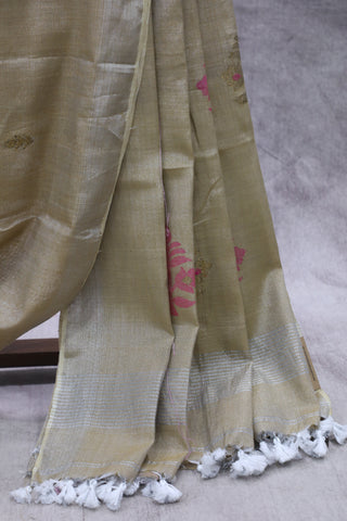 Beige Tissue Linen Jamdani Saree - SRBTLJS72