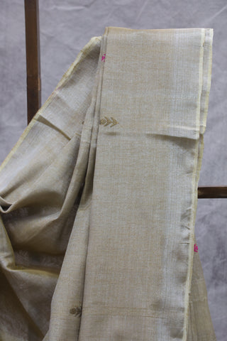 Beige Tissue Linen Jamdani Saree - SRBTLJS72